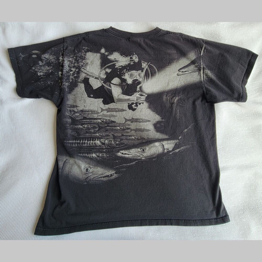 Retro Amphibious Outfitters Black T-Shirt Size XL Back Print USA Scuba Diver